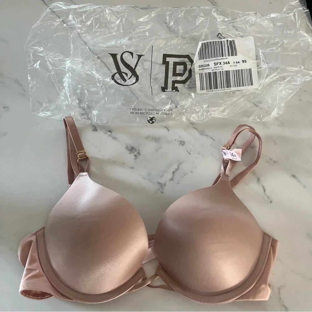 NWT Victoria's Secret Bombshell Push Up Bra 34A Beige Add 2 Cup Sizes - Picture 2 of 6